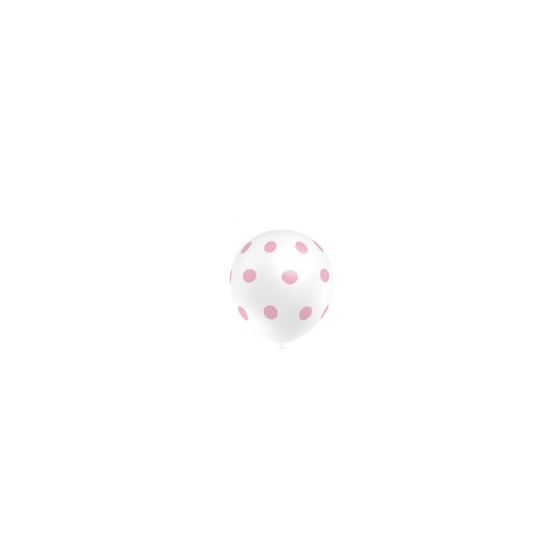 Saco c/ 8 balões 95 cm perímetro pintas, branco c/bolinhas rosa