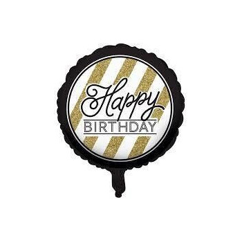 balão foil 18'' black and gold Happy Birthday