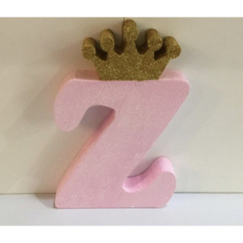 Letra Z 18 cm Esferovite Rosa com Coroa Ouro