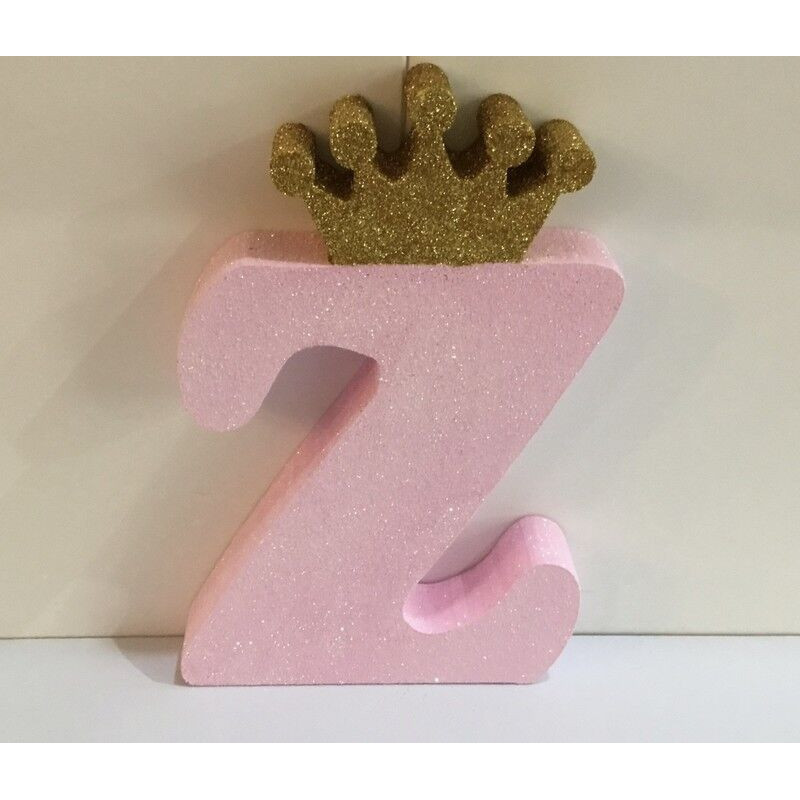 Letra Z 18 cm Esferovite Rosa com Coroa Ouro