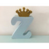 Letra Z 18cm Azul com coroa ouro