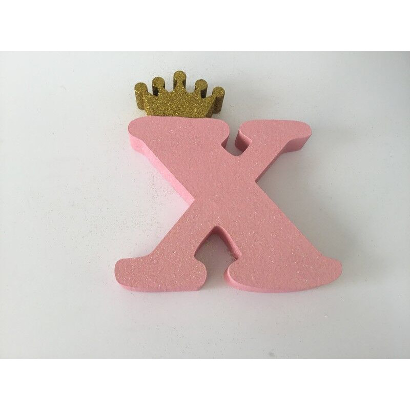 Letra X 18cm rosa com coroa ouro