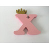 Letra X 18cm rosa com coroa ouro