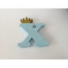 Letra X 18cm azul com coroa ouro