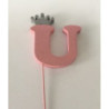 Letra U 10 cm esferovite rosa com coroa prata