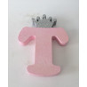 Letra T 18 cm Esferovite Rosa com Coroa Prata