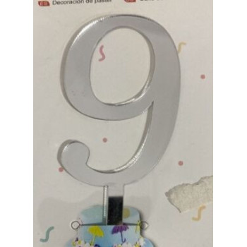 Nº 9 prateado acrilico