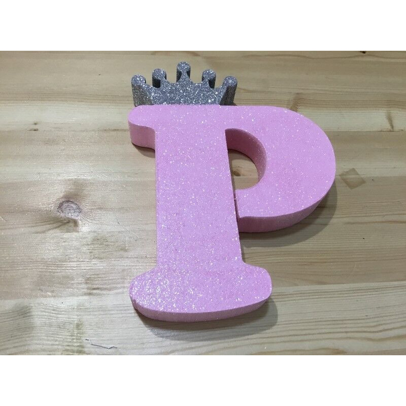 Letra P 18cm  rosa com coroa prata