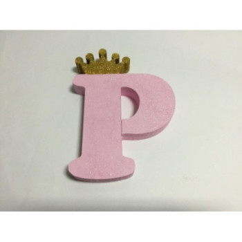 Letra P 18 cm Esferovite Rosa com Coroa Ouro