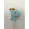 Letra P 10 cm esferovite azul com coroa ouro