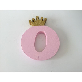 Letra o 18cm rosa com coroa ouro