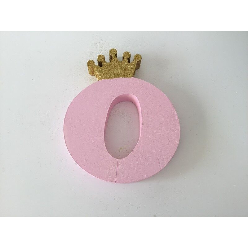 Letra o 18cm rosa com coroa ouro