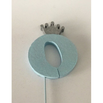 Letra O 10 cm esferovite azul com coroa prata