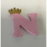 Letra N 10 cm esferovite rosa com coroa ouro