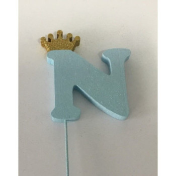 Letra N 10 cm esferovite azul com coroa ouro