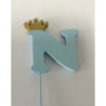 Letra N 10 cm esferovite azul com coroa ouro