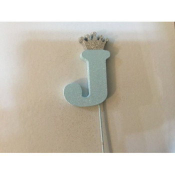 Letra J 10 cm esferovite azul com coroa prata