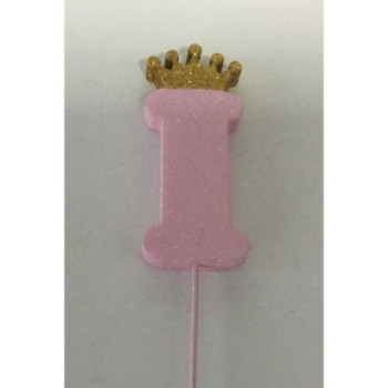 Letra I 10 cm esferovite rosa com coroa ouro