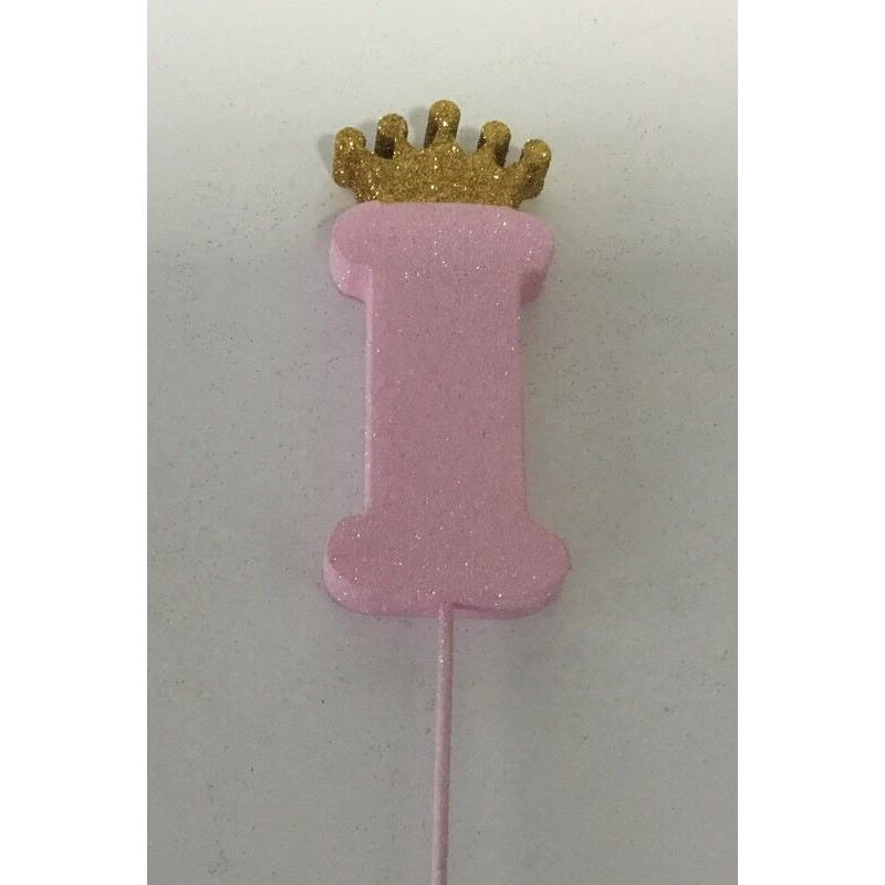 Letra I 10 cm esferovite rosa com coroa ouro