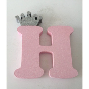 Letra H 18 cm Esferovite Rosa com Coroa Prata