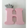 Letra H 18 cm Esferovite Rosa com Coroa Prata