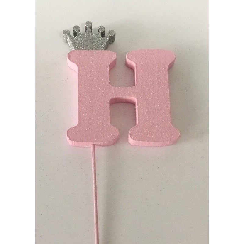 Letra H 10 cm esferovite rosa com coroa prata