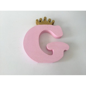 Letra G  18 cm Esferovite Rosa com Coroa Ouro