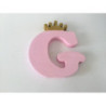 Letra G  18 cm Esferovite Rosa com Coroa Ouro