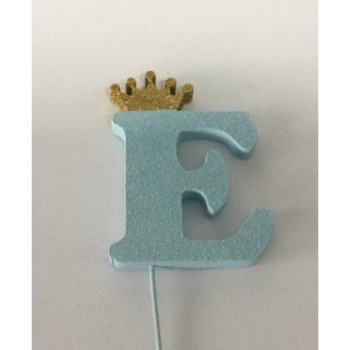 Letra E 10 cm esferovite azul com coroa ouro