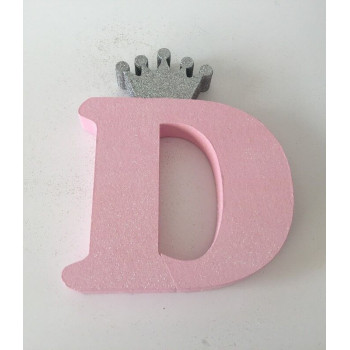 Letra D 18cm rosa com coroa prata