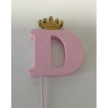 Letra D 10 cm esferovite rosa com coroa ouro