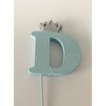 Letra D 10 cm esferovite azul com coroa prata