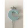 Letra C 10 cm esferovite azul com coroa prata