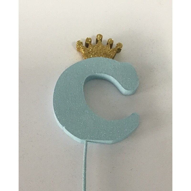 Letra esferovite 10cm C azul coroa ouro