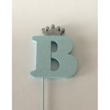 Letra B 10 cm esferovite azul com coroa prata