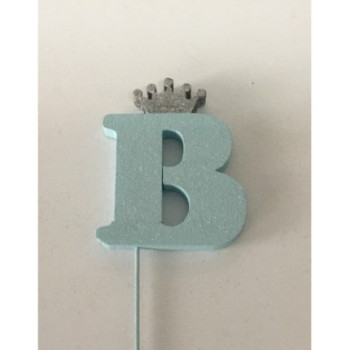 Letra B 10 cm esferovite azul com coroa prata