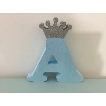 Letra A 18cm Azul com coroa prata
