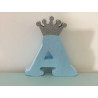 Letra A 18cm Azul com coroa prata