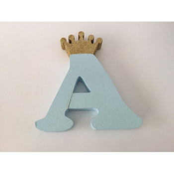 Letra A 18cm Azul com coroa ouro