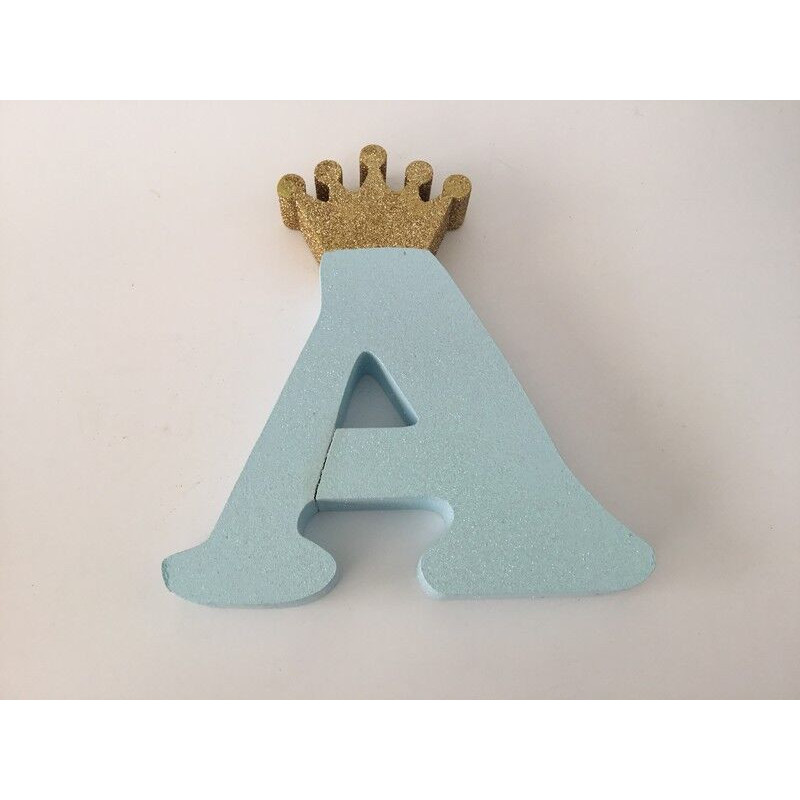 Letra A 18cm Azul com coroa ouro