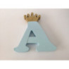 Letra A 18cm Azul com coroa ouro