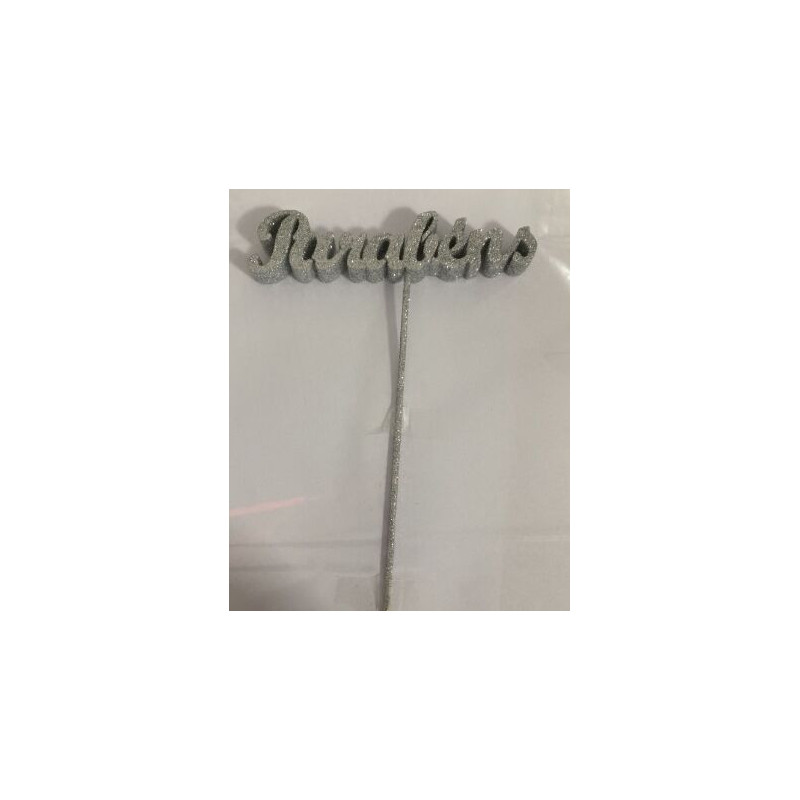 Palavra Parabens  Pequeno Esferovite Prata