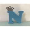 Letra N 18cm azul com coroa prata