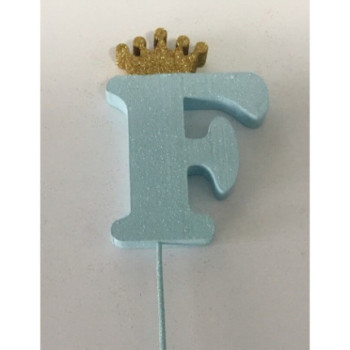 Letra eferovite 10cm F azul coroa ouro