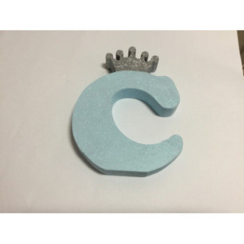 Letra C 18cm Azul com coroa prata