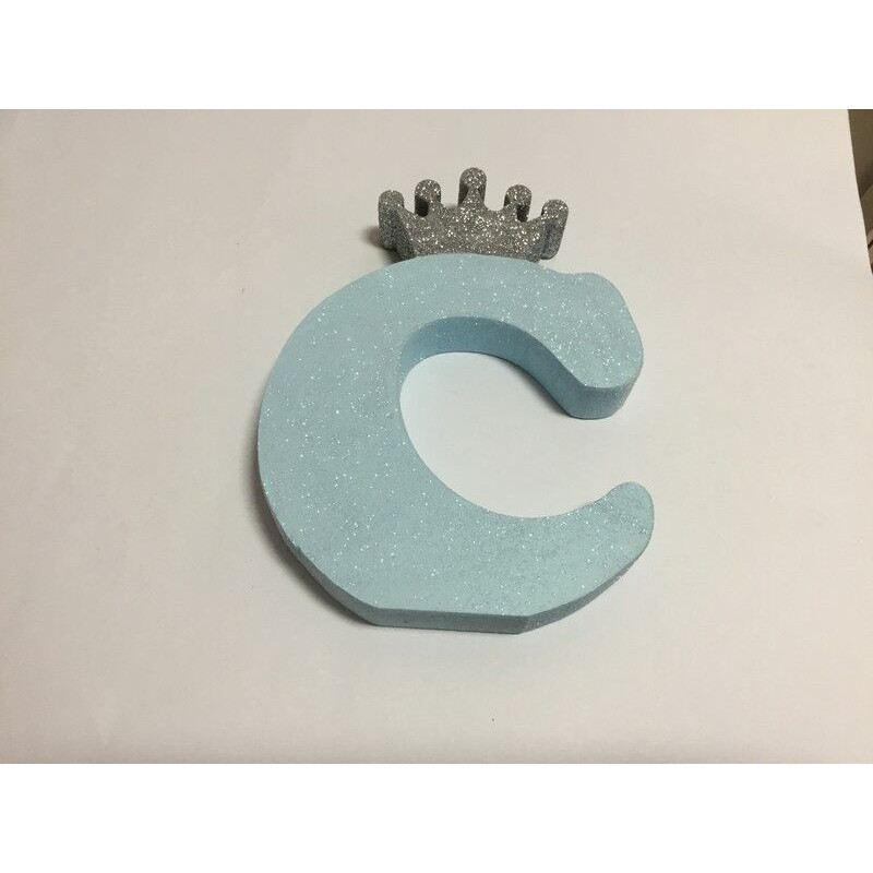 Letra C 18cm Azul com coroa prata