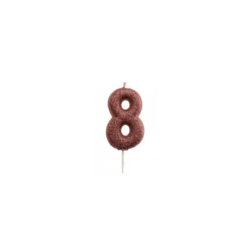 Vela Rose Gold purpurina Nº 8
