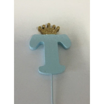 Letra esferovite 10cm T azul coroa ouro