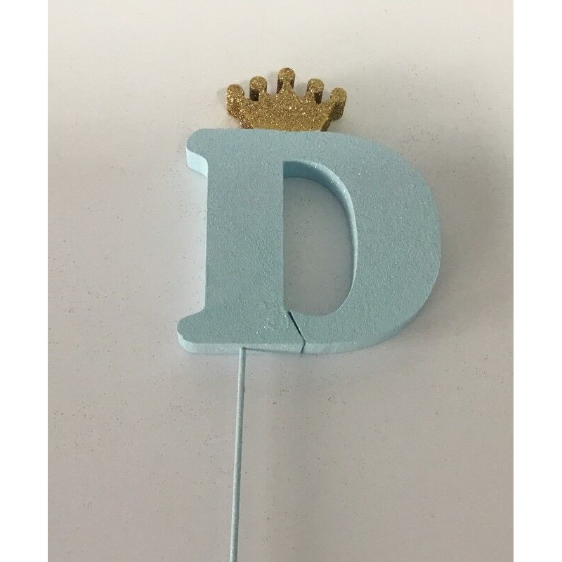 Letra esferovite 10cm D azul coroa ouro