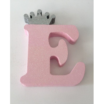Letra E  18 cm Esferovite Rosa com Coroa Prata